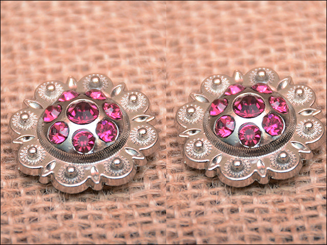 HILASON Western Screw Back Concho Fuchsia Berry Crystals Cowgirl Color | Bridle Conchos Slotted