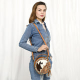 American Darling ADBG1458 Cross Body Hand Tooled Hair On Genuine Leather women bag western handbag purse