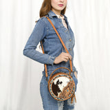 American Darling ADBG1458 Canteen Hand Tooled Hair On Genuine Leather women bag western handbag purse