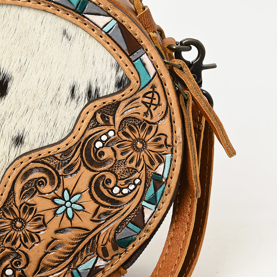 American Darling Western Cowhide Canteen Bag – Genuine Leather Hand-Tooled Floral Crossbody Purse for Everyday Use