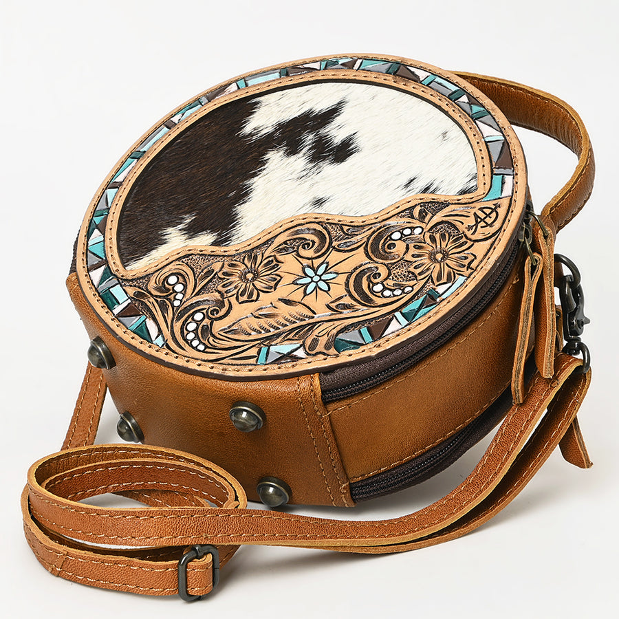 American Darling Western Cowhide Canteen Bag – Genuine Leather Hand-Tooled Floral Crossbody Purse for Everyday Use