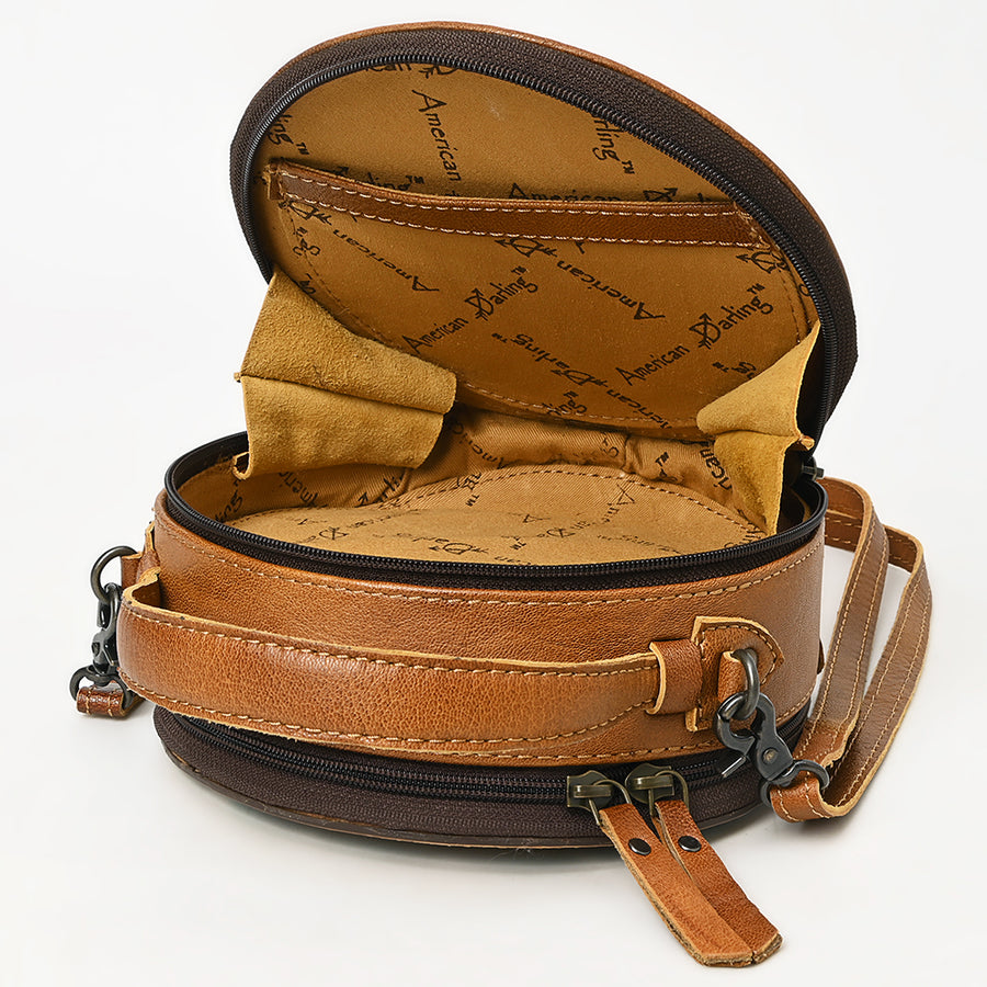 American Darling Western Cowhide Canteen Bag – Genuine Leather Hand-Tooled Floral Crossbody Purse for Everyday Use