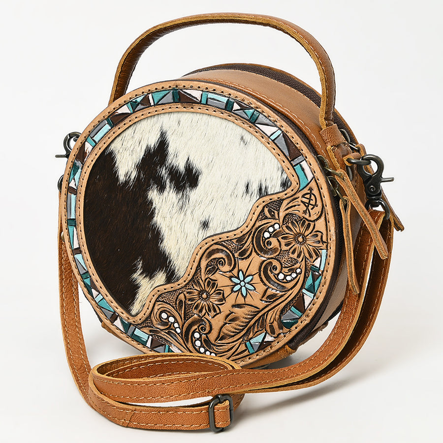 American Darling Western Leather Cowhide Canteen Bag with Hand-Tooled Floral Detailing | Crossbody Purse - Uhorse