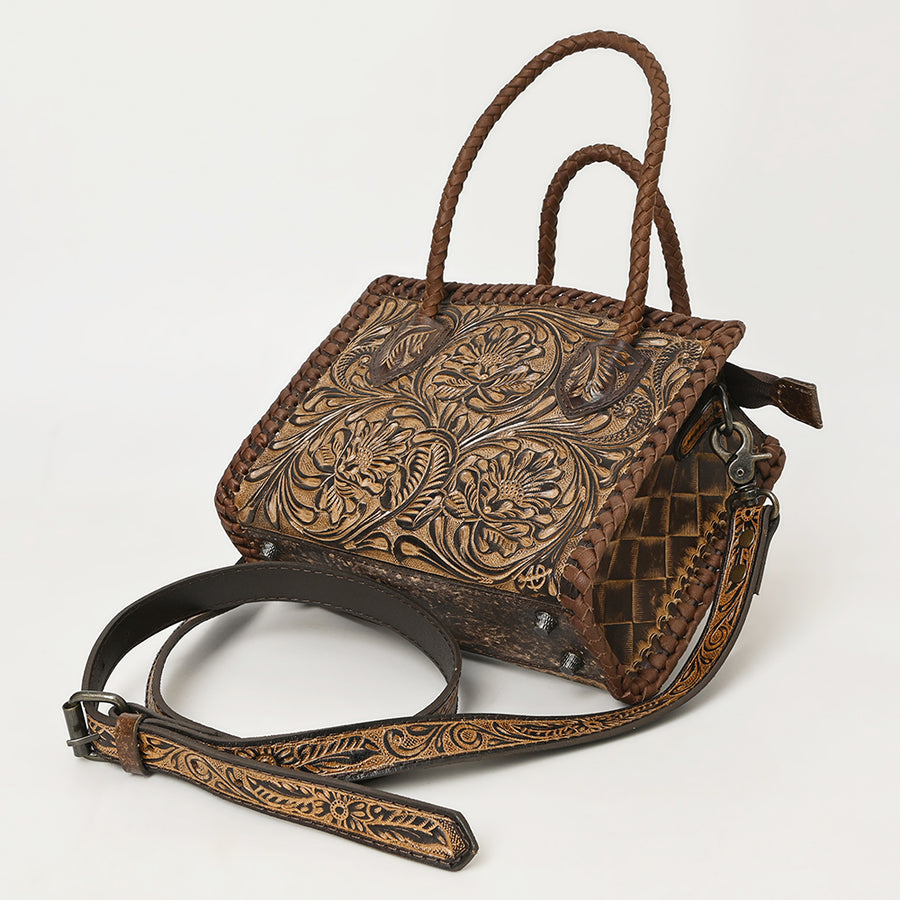 American Darling Western Hand-Tooled Tote Bag – Genuine Leather Floral Carved Carryall with Strap for Everyday Use