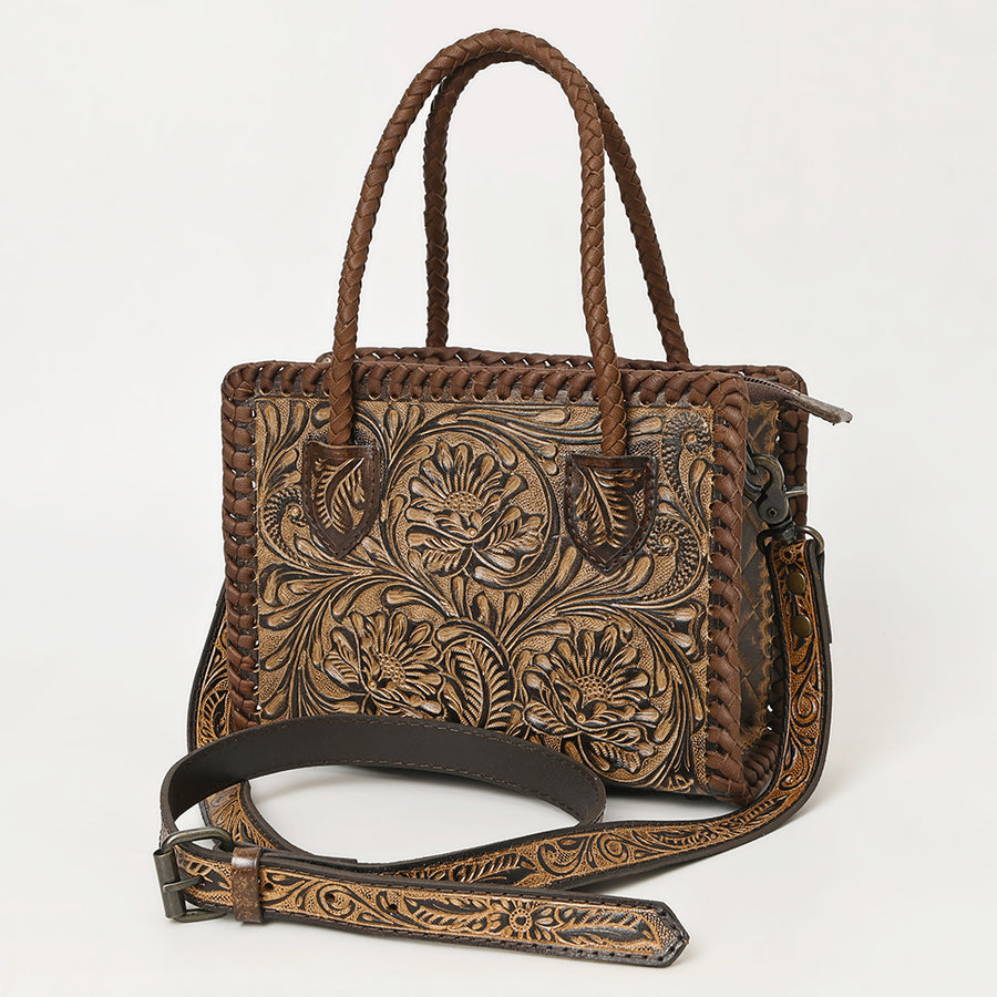 American Darling Western Leather Hand-Tooled Tote Bag with Floral Carving | Genuine Leather Carryall - Uhorse