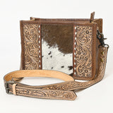 American Darling ADBG1460 Cross Body Hand Tooled Hair On Genuine Leather women bag western handbag purse