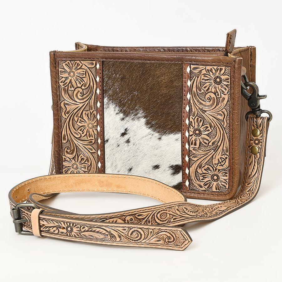 American Darling Western Leather Cowhide Crossbody Bag with Hand-Tooled Floral Detailing | Genuine Leather - Uhorse