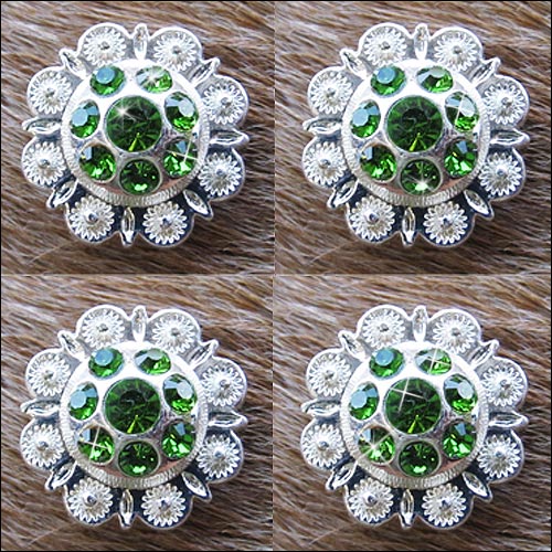 HILASON Western Screw Back Concho Green Berry Crystals Cowgirl 1 Inch Olivine color | Bridle Conchos Slotted