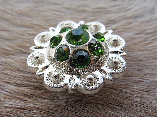 HILASON Western Screw Back Concho Green Berry Crystals Cowgirl 1 Inch Olivine color | Bridle Conchos Slotted
