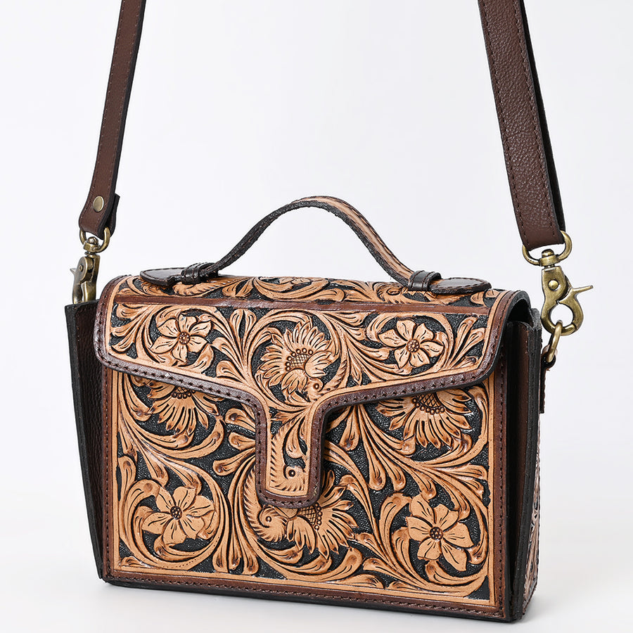 American Darling Hand Tooled Floral Carved Leather Cross body Bag - Uhorse