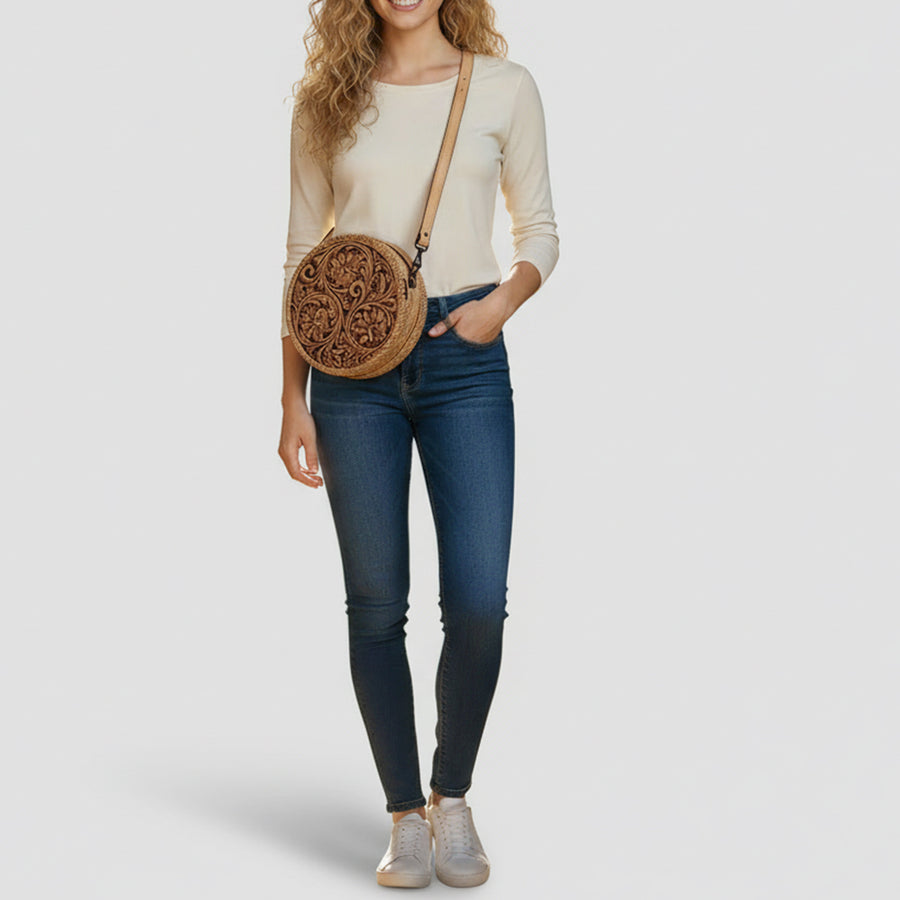 American Darling Canteen Hand Tooled Genuine Leather Women's Bag Western Handbag Purse | Women