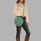 American Darling Canteen Hand Tooled Genuine Leather Women's Bag Western Handbag Purse | Women