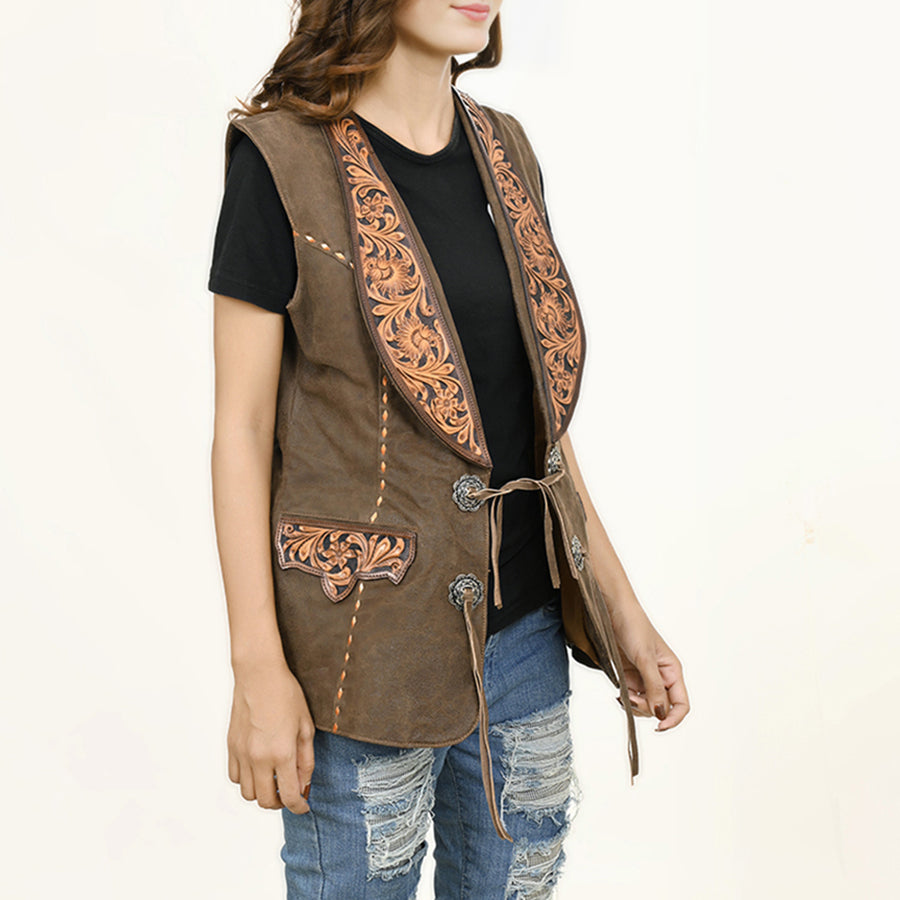 American Darling Genuine Vintage leather Hand tooled carved Women Blazer dress jacket ladies Girl