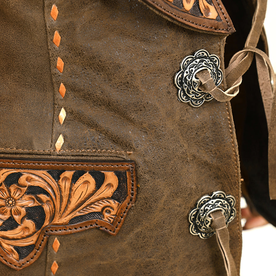 American Darling Genuine Vintage leather Hand tooled carved Women Blazer dress jacket ladies Girl