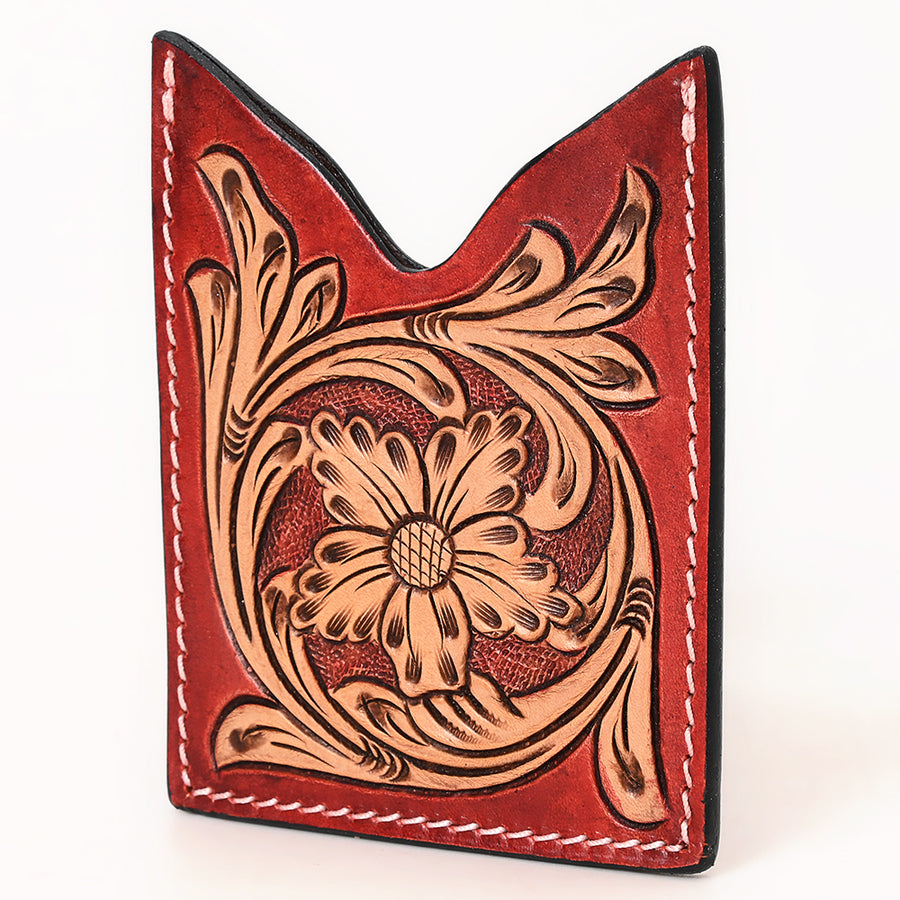 American Darling Floral Women and Men Hand Carved Genuine Leather Card Holder Brown - Uhorse