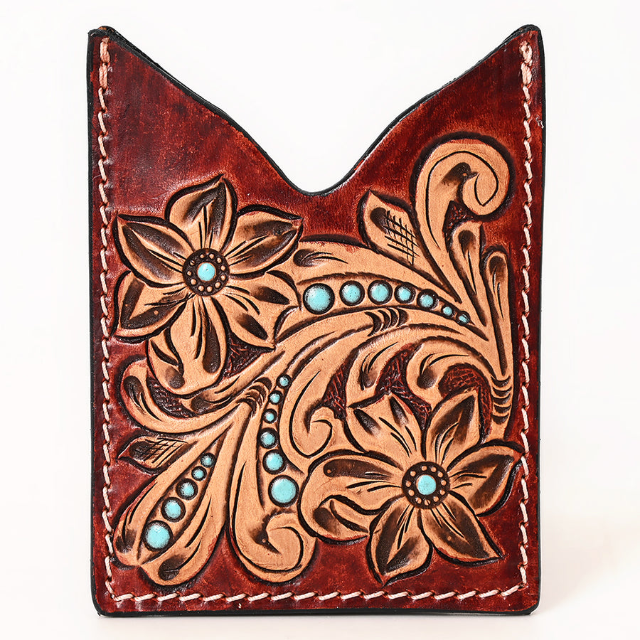 American Darling Floral Women & Men Hand Carved Genuine Leather Card Holder | Handcrafted Western Belt