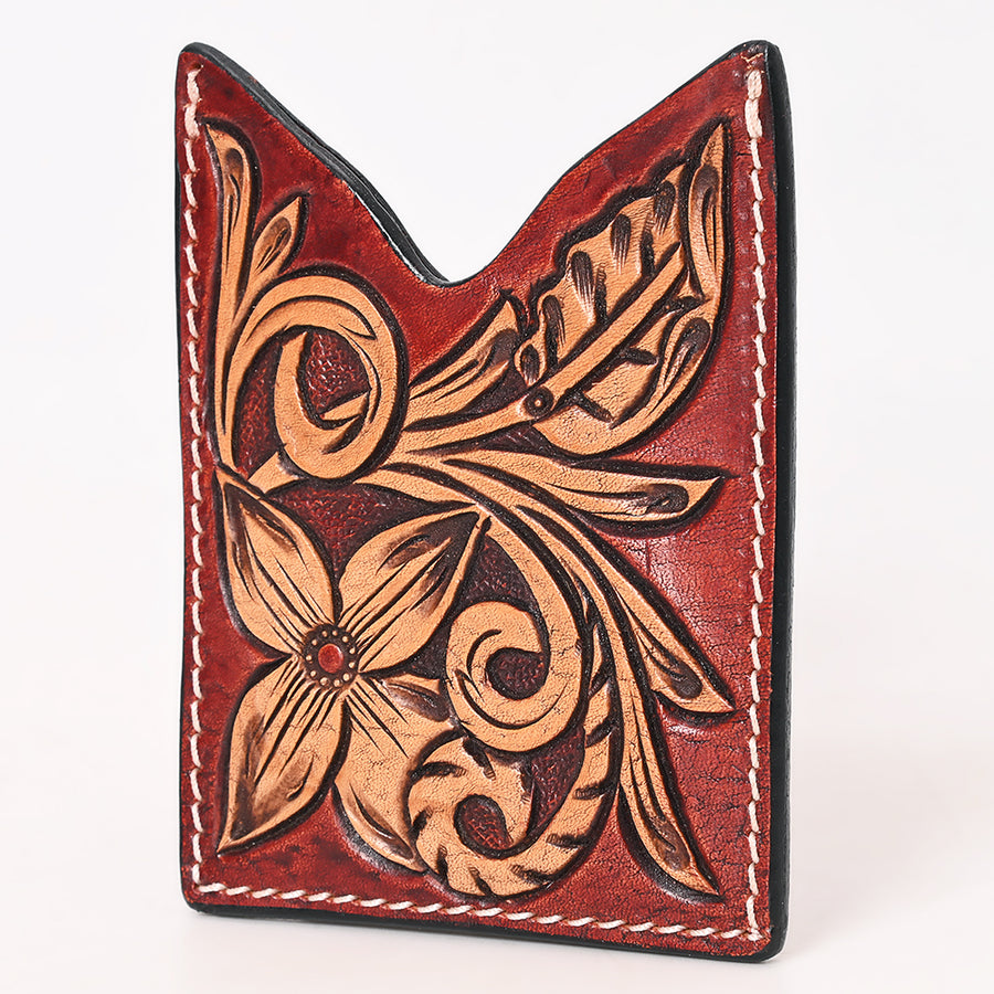 American Darling Floral Women and Men Hand Carved Genuine Leather Card Holder Brown - Uhorse
