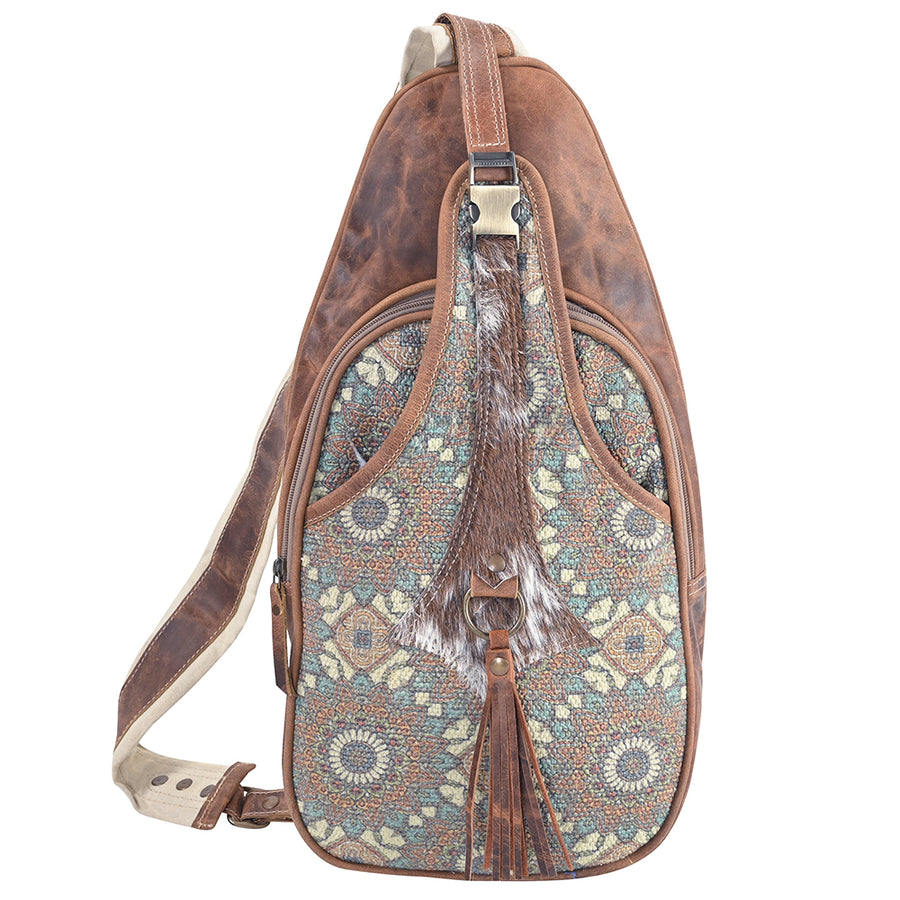 OHLAY OHV393 Backpack Upcycled Canvas Hair-On Genuine Leather women by Hilason – Cowboy and equestrian accessories