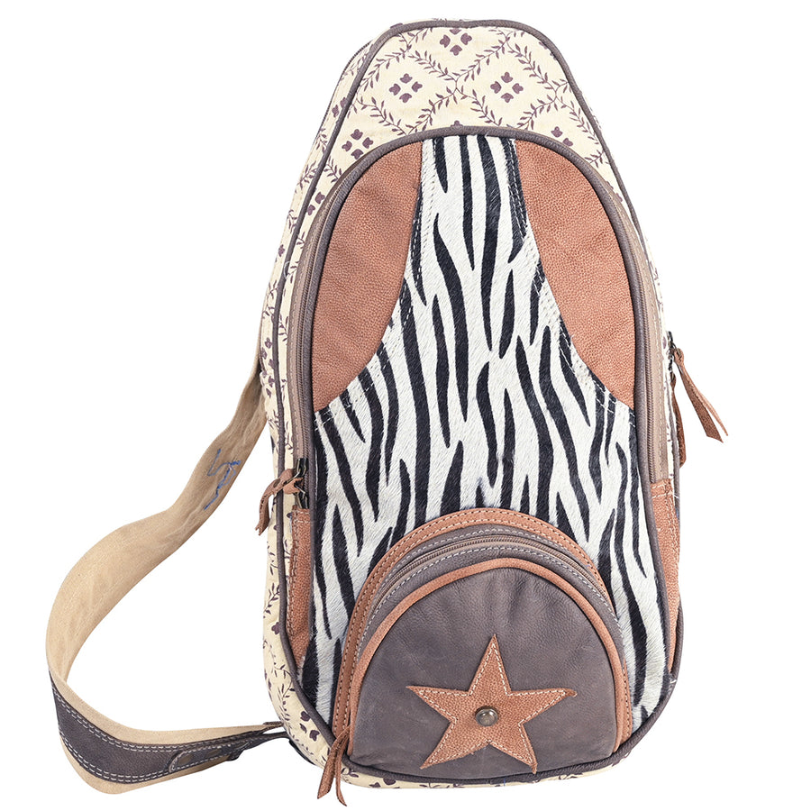 OHLAY OHV395 Backpack Upcycled Canvas Hair-On Genuine Leather women by Hilason – Cowboy and equestrian accessories