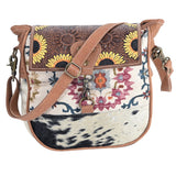 OHLAY OHV399 Cross Body Hand Tooled Upcycled Canvas Hair-On Genuine Leather women bag western handbag purse