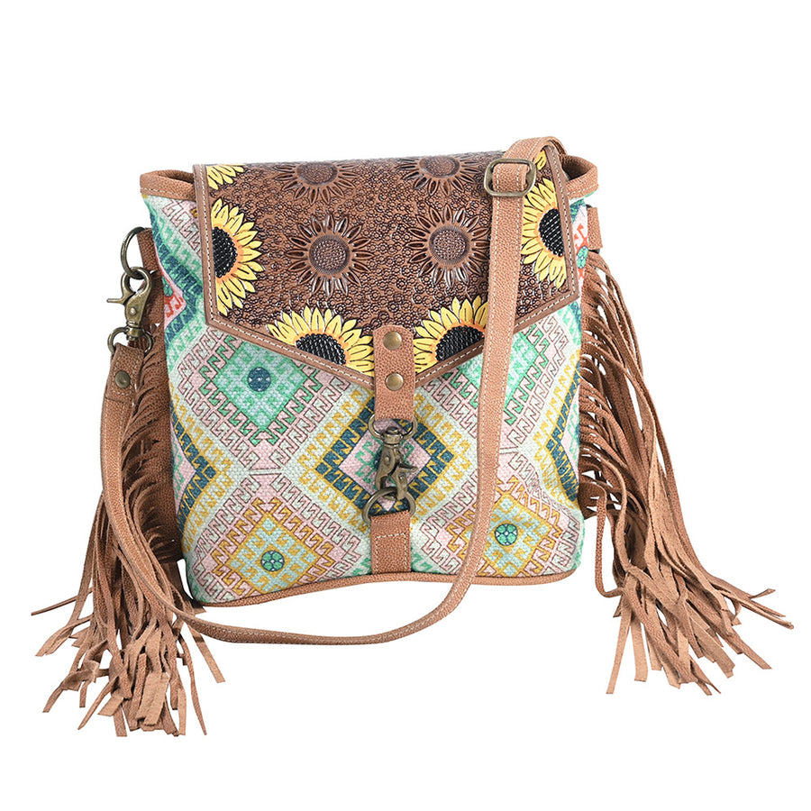 OHLAY OHV405 Cross Body Hand Tooled Upcycled Canvas Genuine Leather by Hilason – Cowboy and equestrian accessories