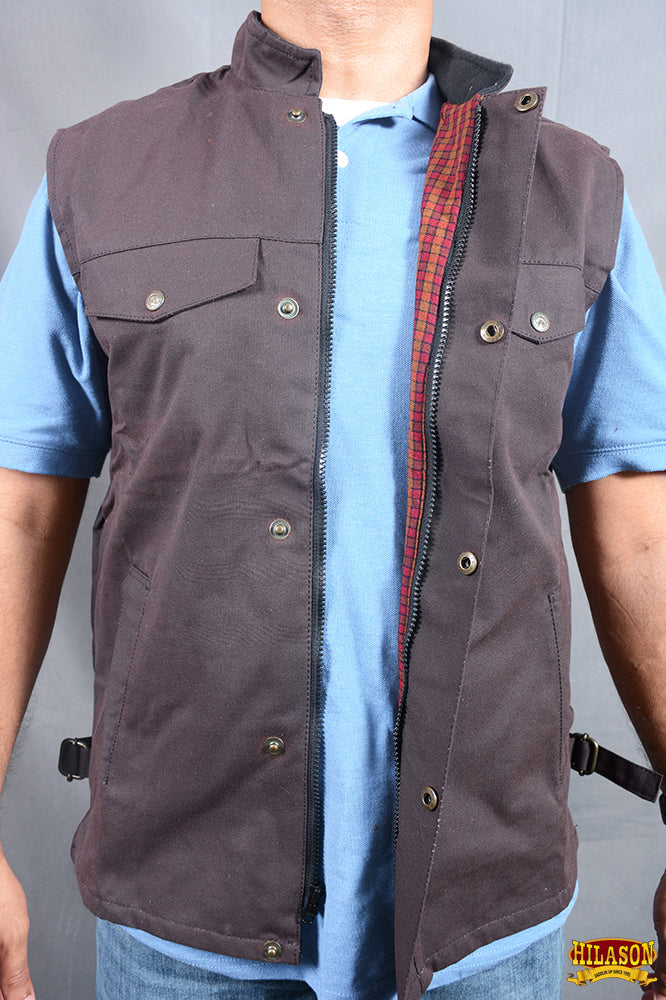 Brown HILASON Outerwear Men's Vest Lightweight Waterproof Oilskin Jacket Sleeveless | Rain