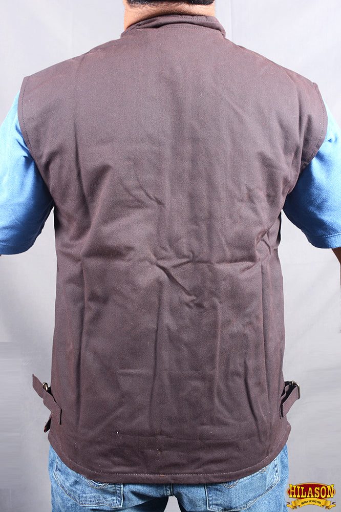 Brown HILASON Outerwear Men's Vest Lightweight Waterproof Oilskin Jacket Sleeveless | Rain