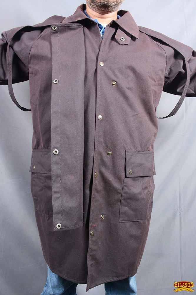 Brown HILASON Outerwear Short Length Lightweight Waterproof Oilskin Duster Coat Rain