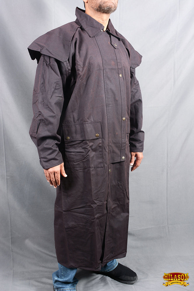 Brown HILASON Outerwear Full Lightweight Waterproof Oilskin Duster Coat Rain
