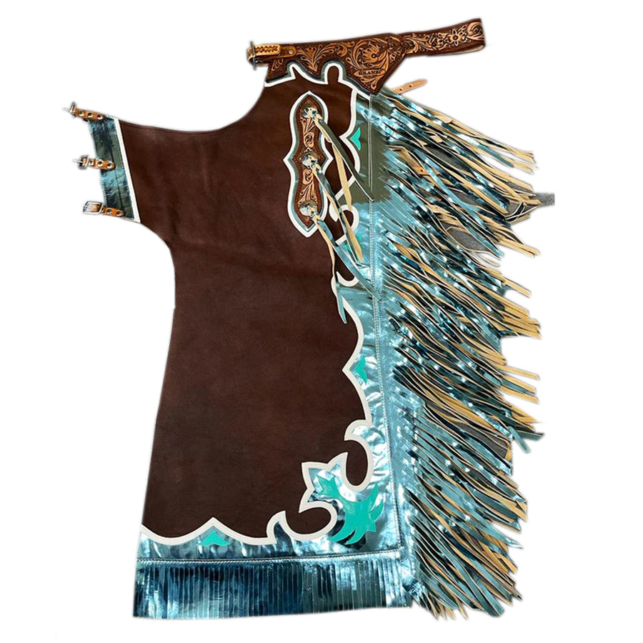Hilason Bull Riding Genuine Leather Rodeo Chaps Brown by Hilason – Cowboy and equestrian accessories