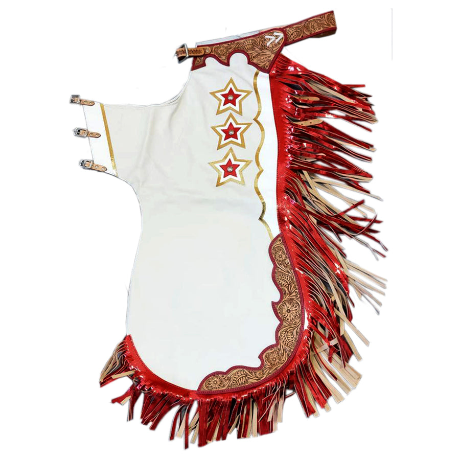 Hilason Bull Riding Genuine Leather Rodeo Round Chaps white by Hilason – Cowboy and equestrian accessories