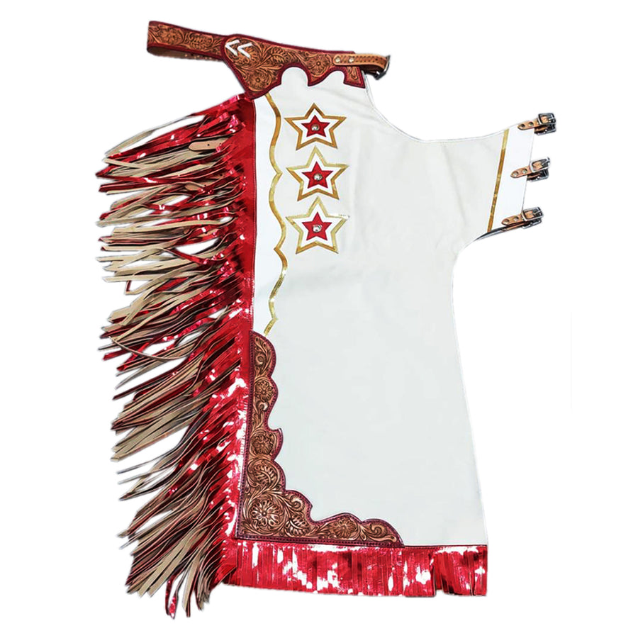 Hilason Bull Riding Genuine Leather Rodeo Chaps white by Hilason – Cowboy and equestrian accessories