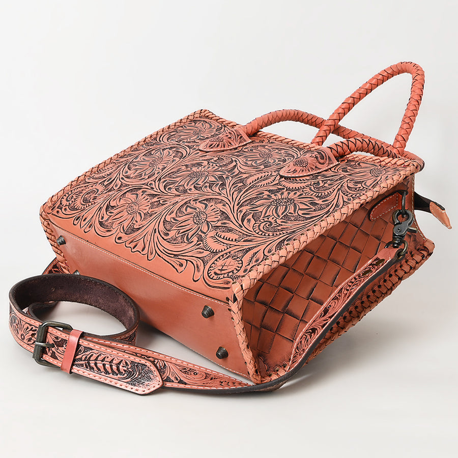 American Darling Hand Tooled Leather Tote Bag  Western Floral Carved Purse