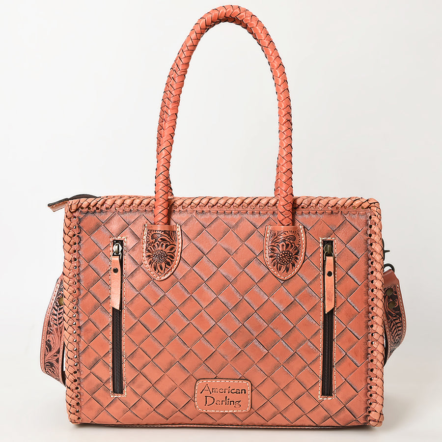 American Darling Hand Tooled Leather Tote Bag  Western Floral Carved Purse
