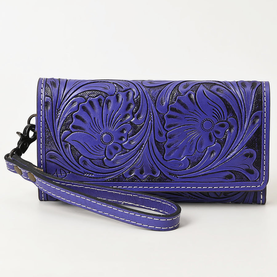 American Darling Western Leather Clutch Wallet Hand Tooled Floral Carved with Wristlet Strap