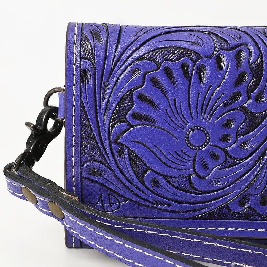 American Darling Western Leather Clutch Wallet Hand Tooled Floral Carved with Wristlet Strap