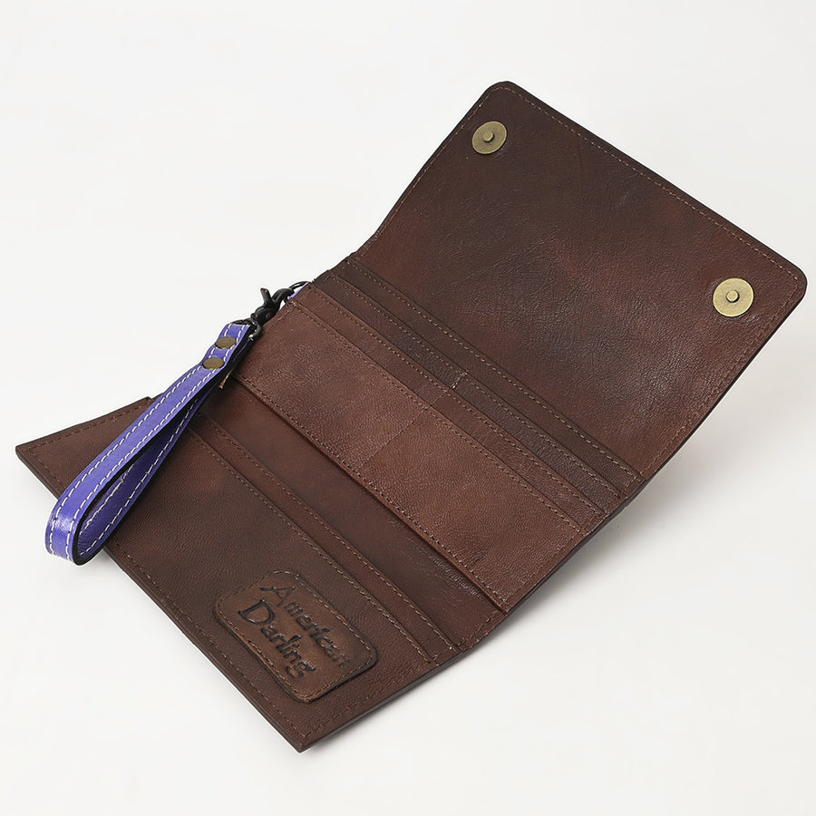 American Darling Western Leather Clutch Wallet Hand Tooled Floral Carved with Wristlet Strap