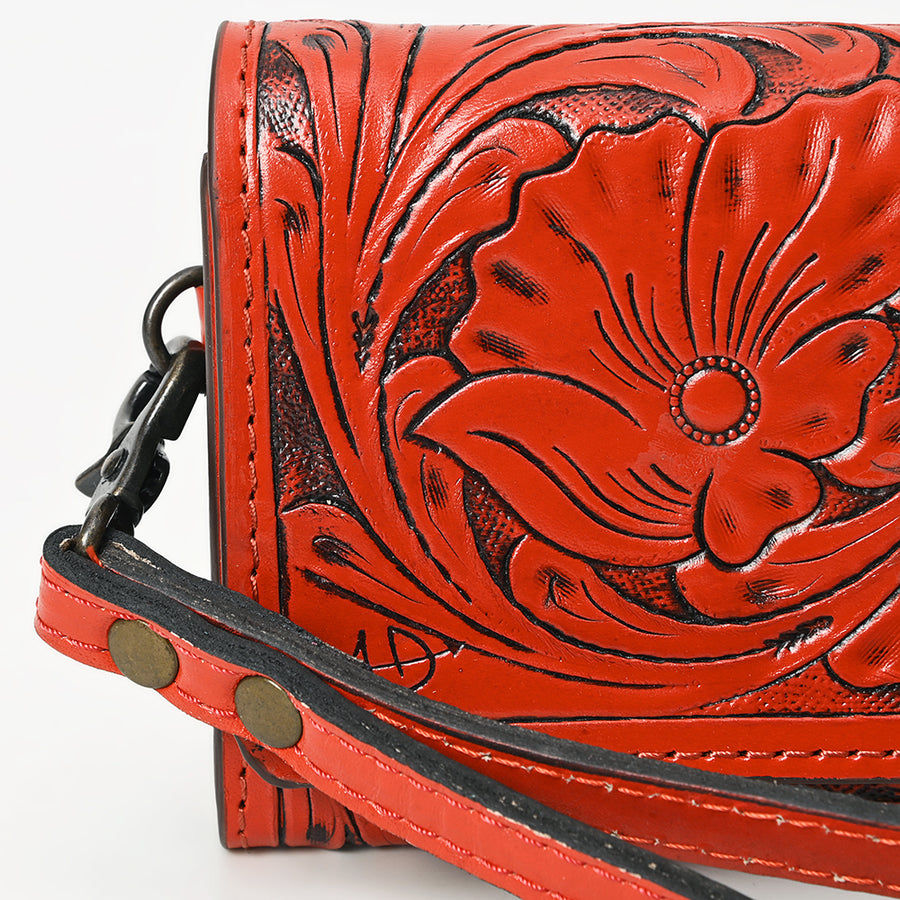 American Darling Western Leather Clutch Wallet Hand Tooled Floral Carved with Wristlet Strap