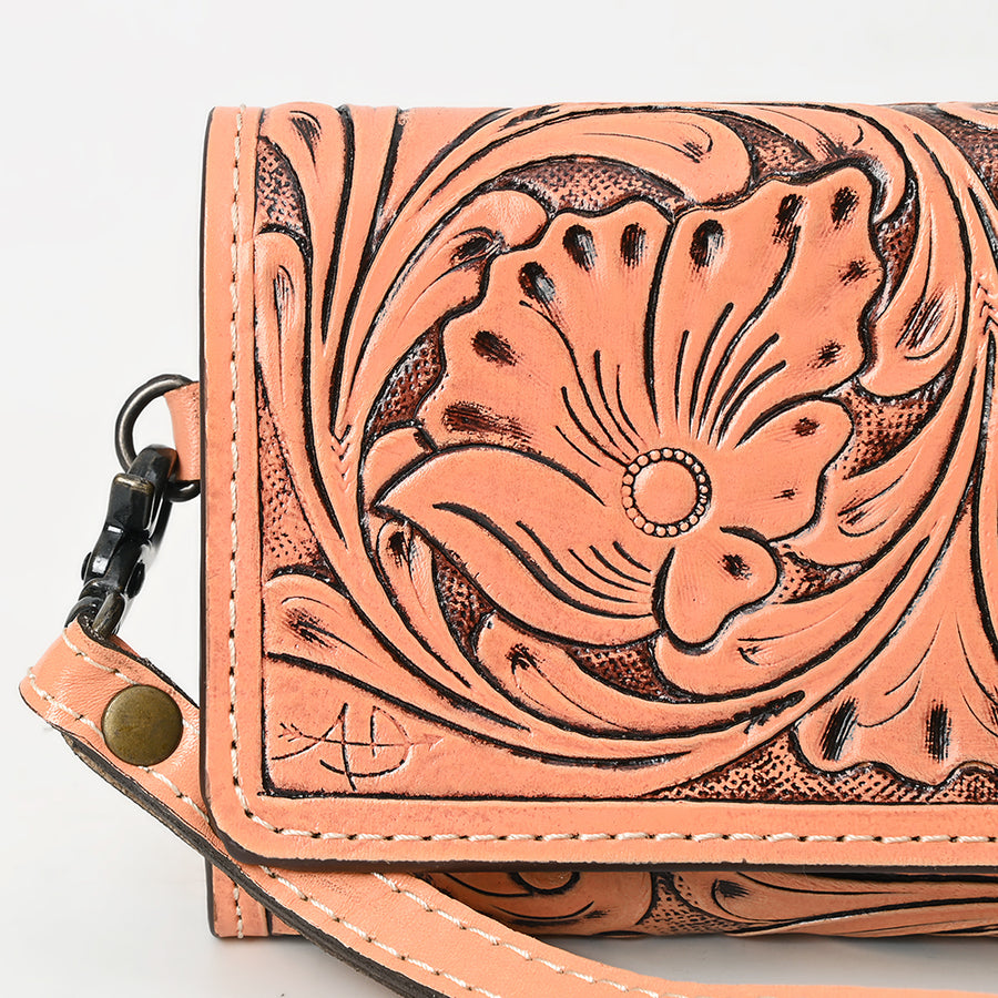 American Darling Western Leather Clutch Wallet Hand Tooled Floral Carved with Wristlet Strap
