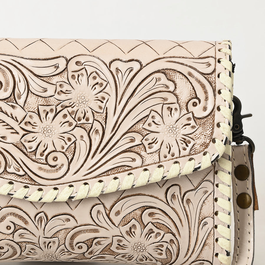 American Darling Western Leather Crossbody Bag Hand Tooled Floral Carved Shoulder Purse with Whipstitch Detail & Adjustable Strap for Women