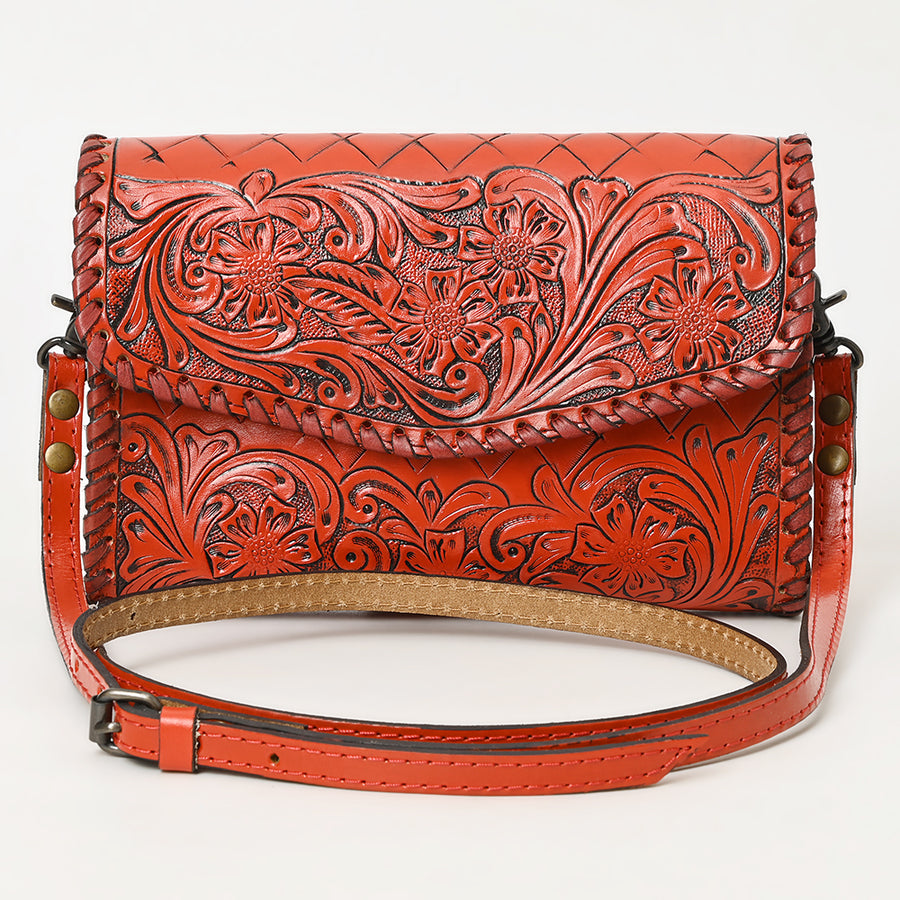 American Darling Western Leather Crossbody Bag Hand Tooled Floral Carved Shoulder Purse with Whipstitch Detail & Adjustable Strap for Women