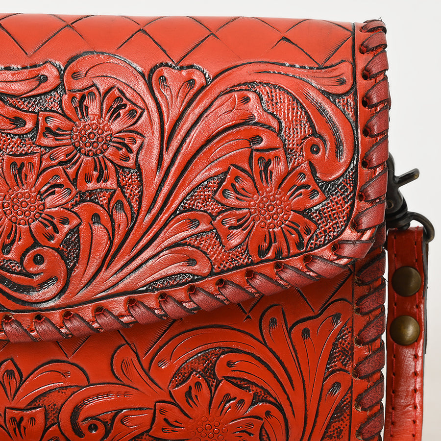 American Darling Western Leather Crossbody Bag Hand Tooled Floral Carved Shoulder Purse with Whipstitch Detail & Adjustable Strap for Women
