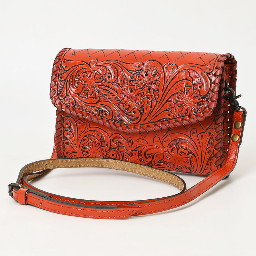 American Darling Hand Tooled Floral Leather Crossbody Bag Western Purse - Uhorse