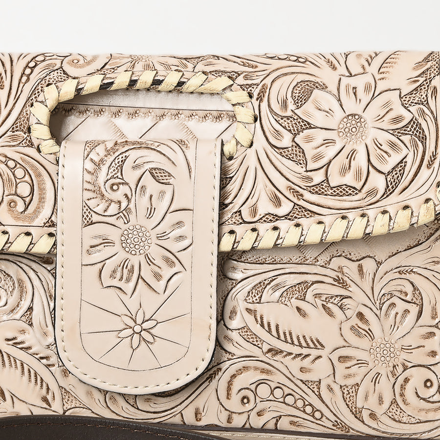 American Darling Western Leather Wallet Bag Hand Tooled Floral Carved Purse with Cutout Handle