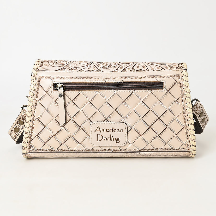 American Darling Western Leather Wallet Bag Hand Tooled Floral Carved Purse with Cutout Handle