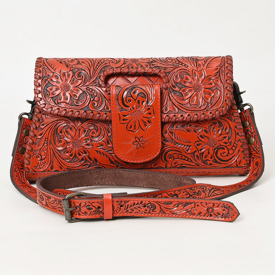 American Darling Western Leather Wallet Bag Hand Tooled Floral Carved Purse with Cutout Handle
