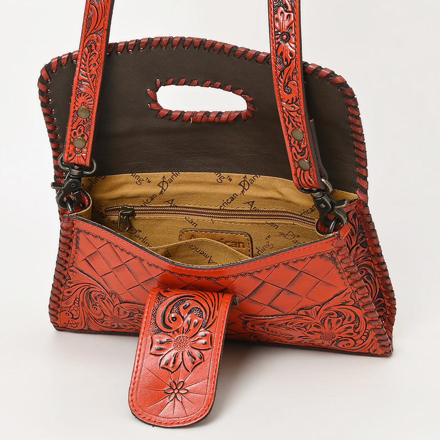 American Darling Western Leather Wallet Bag Hand Tooled Floral Carved Purse with Cutout Handle