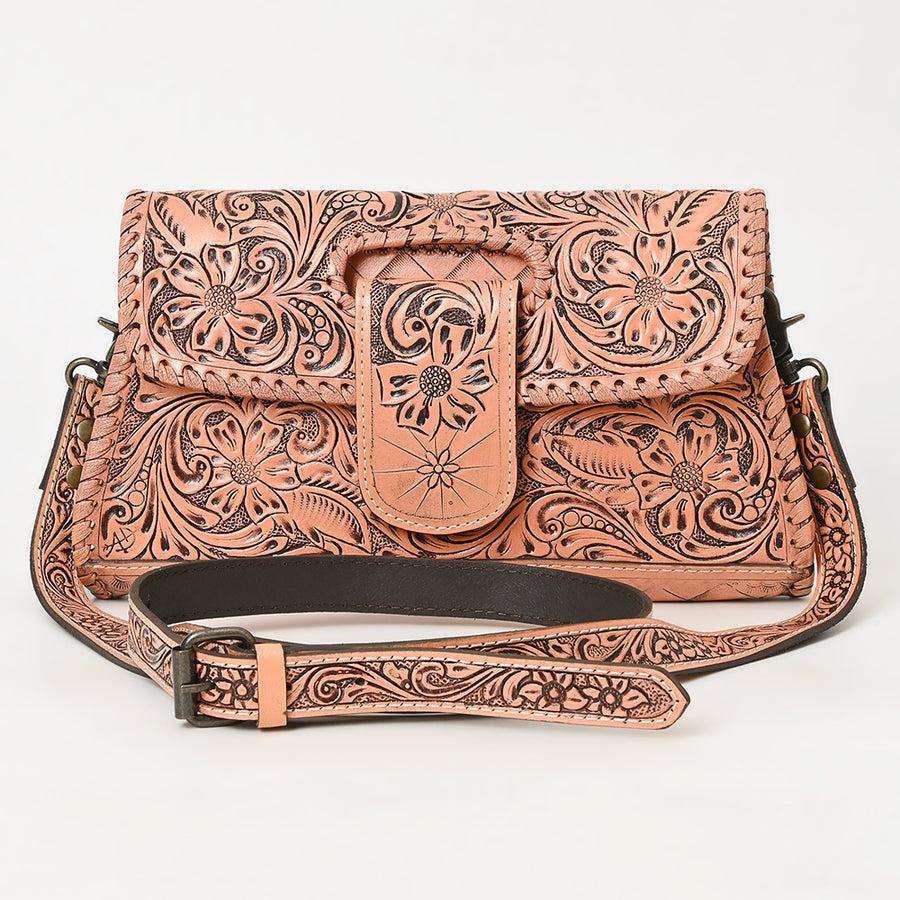 American Darling Western Leather Wallet Bag Hand Tooled Floral Carved Purse with Cutout Handle
