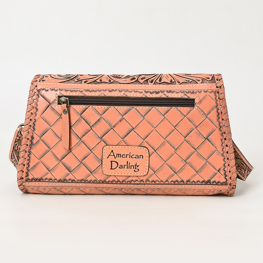 American Darling Western Leather Wallet Bag Hand Tooled Floral Carved Purse with Cutout Handle