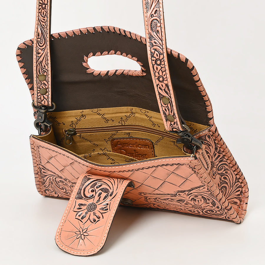 American Darling Western Leather Wallet Bag Hand Tooled Floral Carved Purse with Cutout Handle